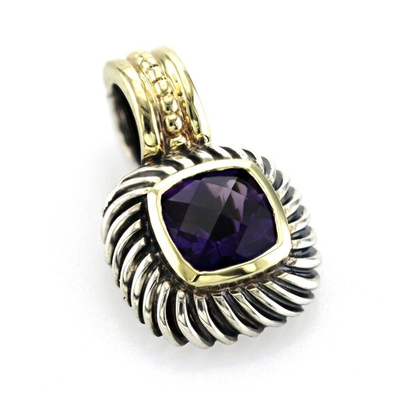 Au David Yurman 925 Silver 14K Yellow Gold Amethyst Albion Enhancer Pendant